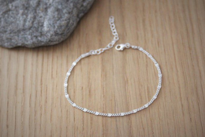 Bracelet argent massif chaine gourmette avec carrés plats