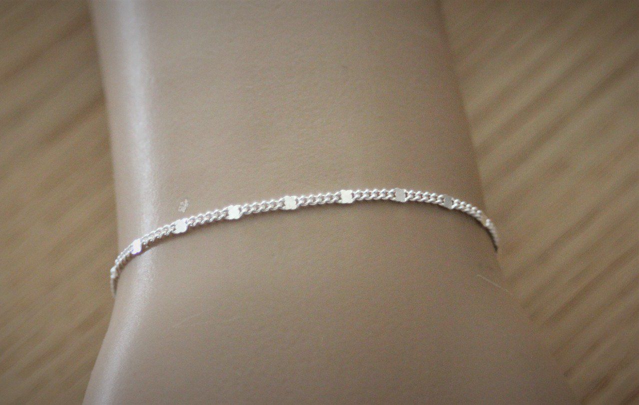 Bracelet argent massif chaine gourmette avec carrés plats - Emmafashionstyle