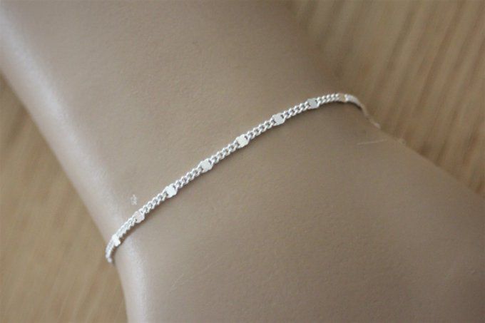 Bracelet argent massif chaine gourmette avec carrés plats