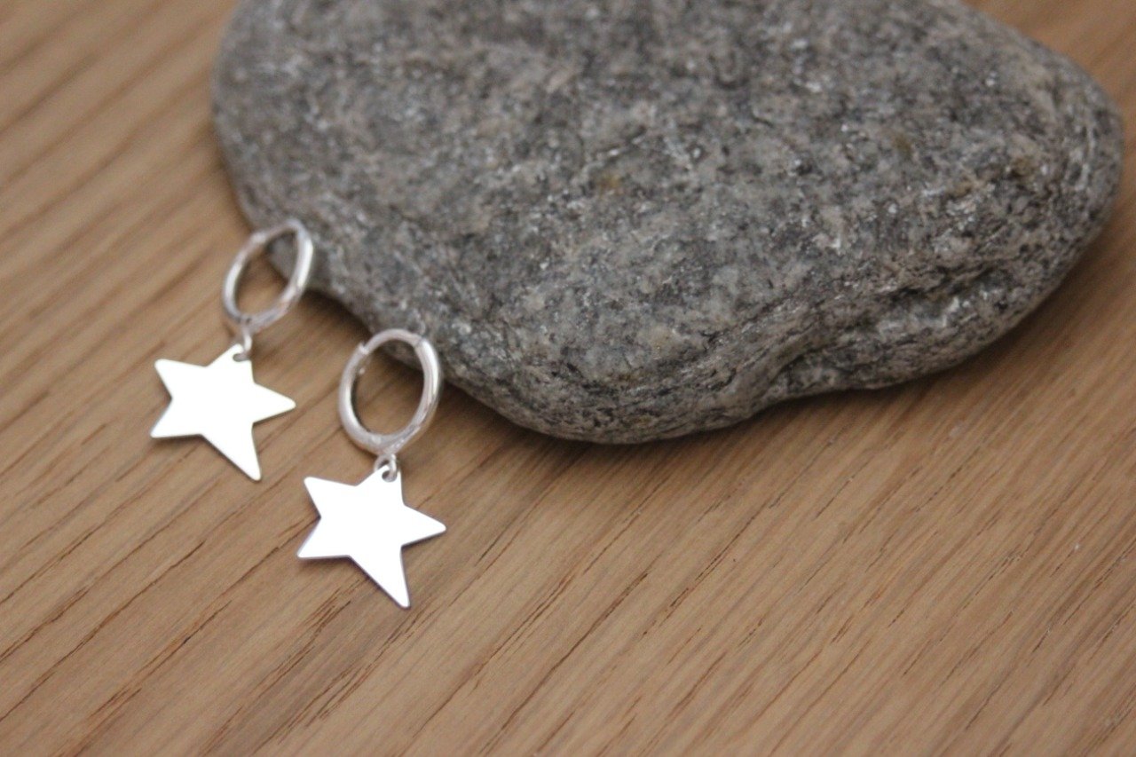 2 Paires De Boucles D'oreilles En Argent 925 - Créoles étoiles Avec Zircon Cubique, Pendantes, Pour Femmes Et Filles