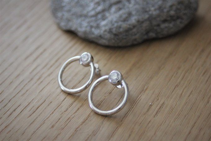 Boucles d'oreilles anneaux créoles en argent massif et cristal