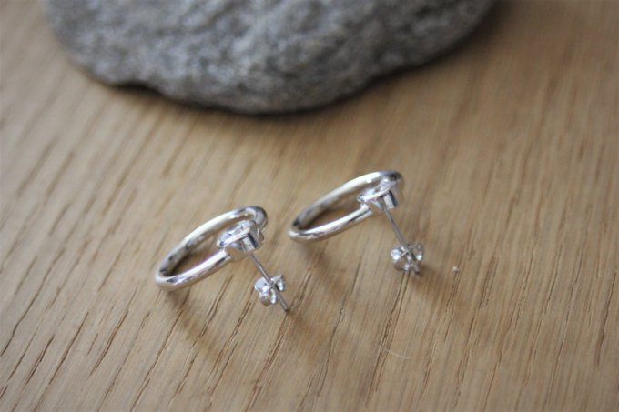 Boucles d'oreilles anneaux créoles en argent massif et cristal