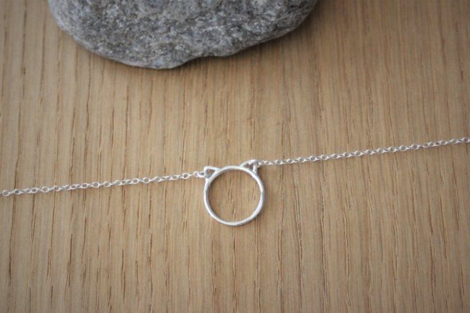 Collier argent massif pendentif tête de chat 