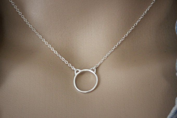 Collier argent massif pendentif tête de chat 