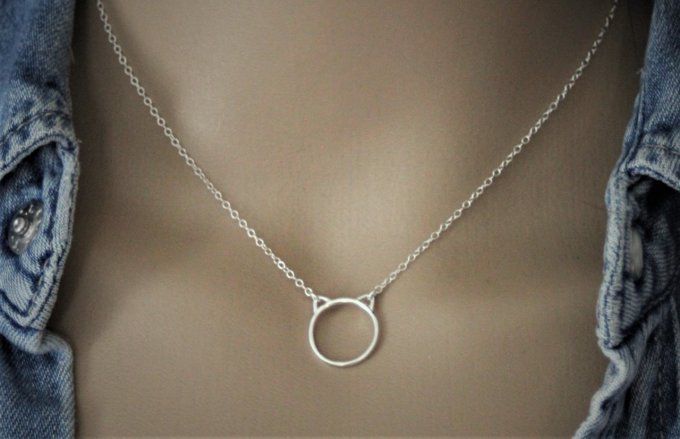 Collier argent massif pendentif tête de chat 