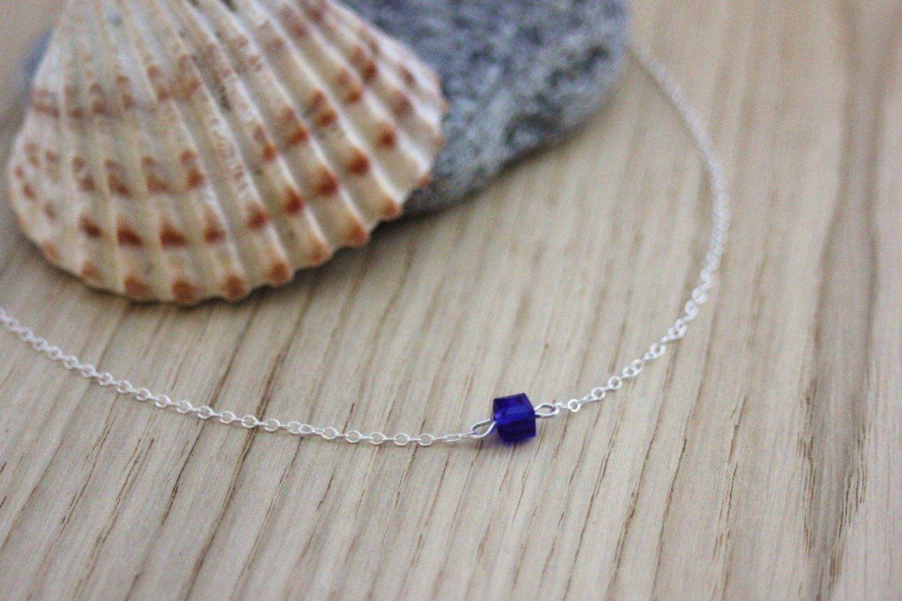 Collier Pendentif Argent Massif Avec Perles Bleues - Bijou Fait Main