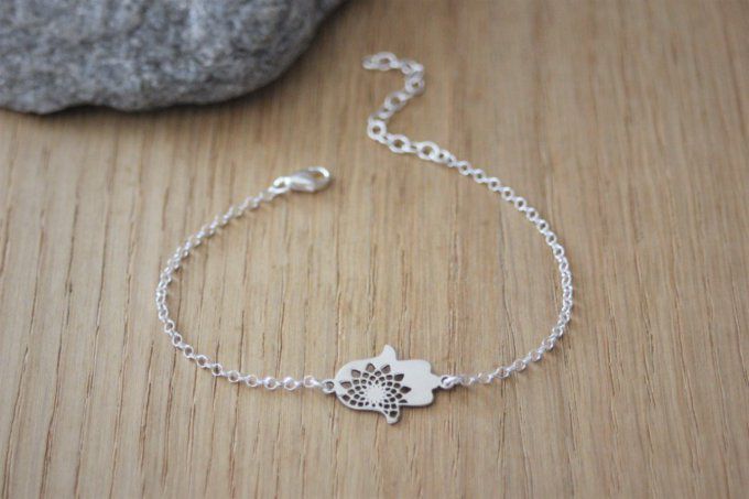 Bracelet main de fatma mandala en argent massif 