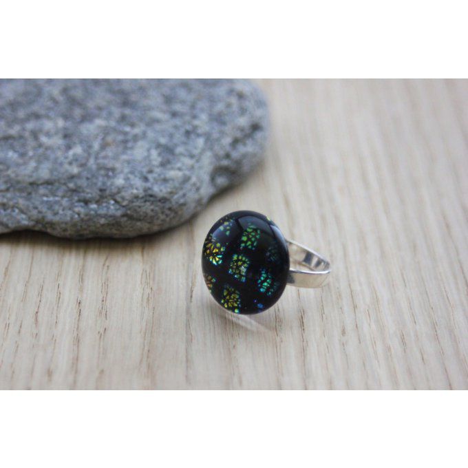 Bague argent et cabochon verre dichroïque bleu