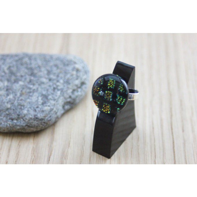 Bague argent et cabochon verre dichroïque bleu