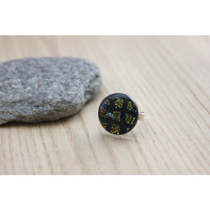 Bague argent et cabochon verre dichroïque bleu