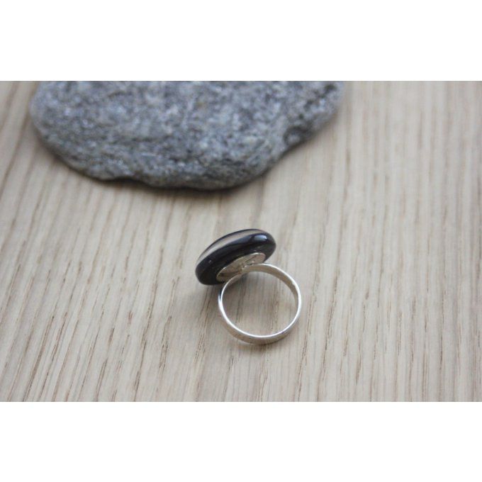 Bague argent et cabochon verre dichroïque bleu