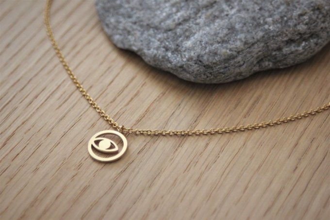 Collier acier inoxydable doré pendentif oeil