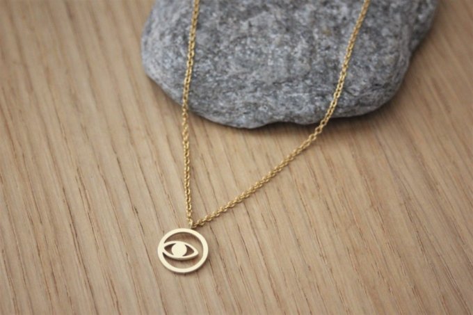 Collier acier inoxydable doré pendentif oeil