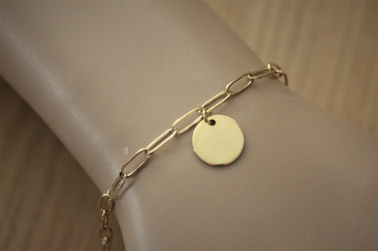 Bracelet gros maillons chaine rectangle et médaille en acier inoxydable doré