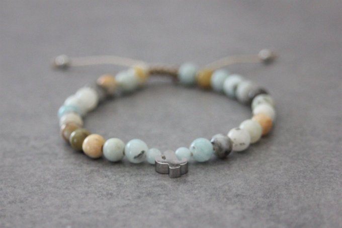 Bracelet perles amazonite arc en ciel et cactus en acier inoxydable