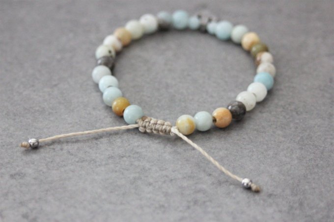 Bracelet perles amazonite arc en ciel et cactus en acier inoxydable