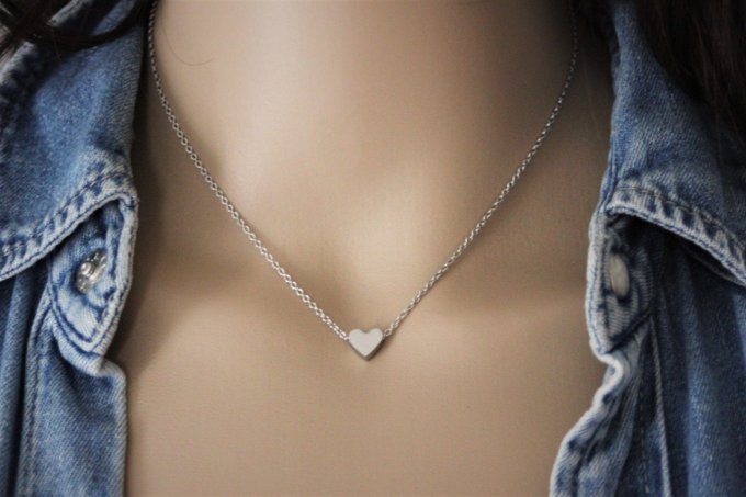 Collier acier inoxydable avec perle coeur à graver