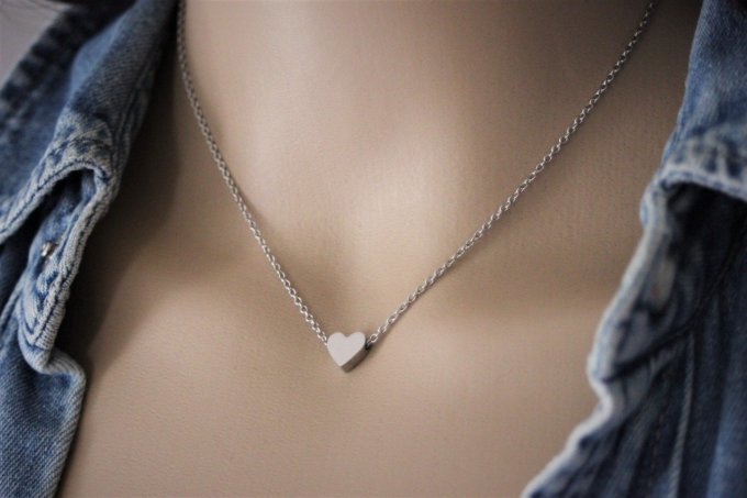 Collier acier inoxydable avec perle coeur à graver
