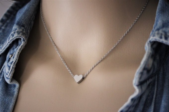 Collier acier inoxydable avec perle coeur