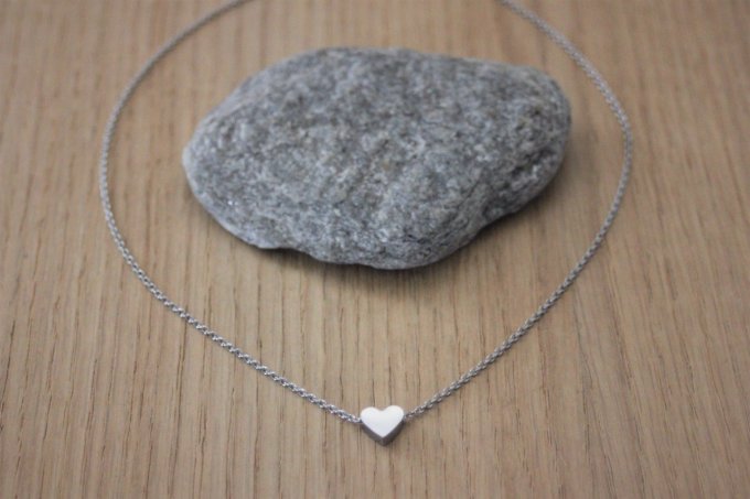 Collier acier inoxydable avec perle coeur à graver