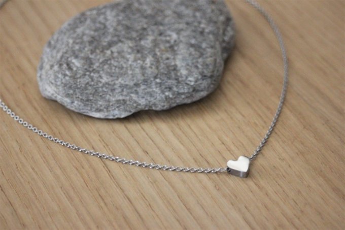 Collier acier inoxydable avec perle coeur à graver