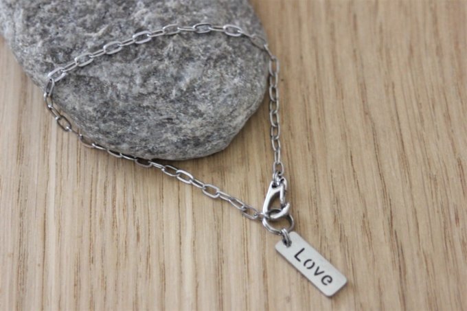 Bracelet acier inoxydable avec plaque message 'love'