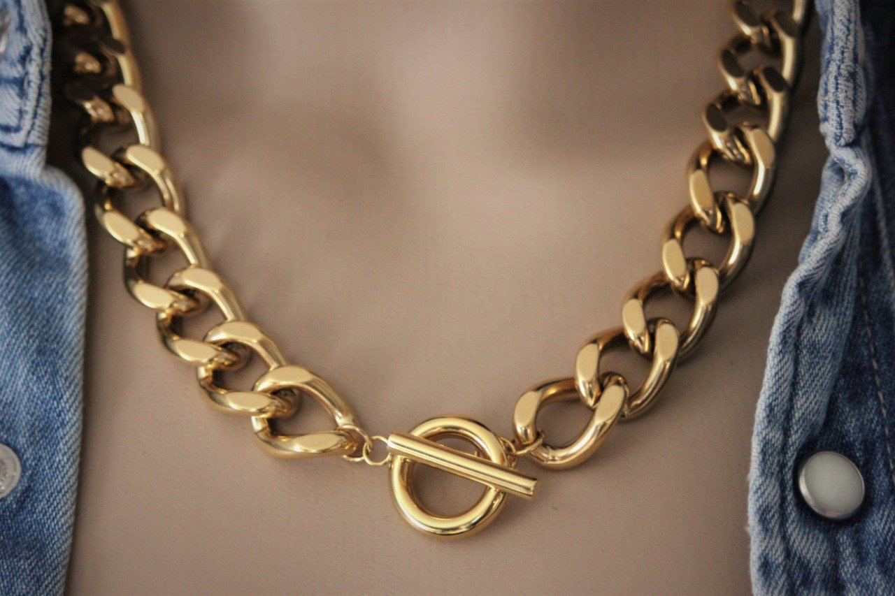 Collier grosse maille en Acier inoxydable Doré--Colliers pas cher --  lookeven