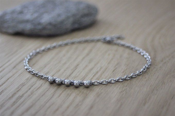 Bracelet Chaine de cheville 5 petites perles en acier inoxydable