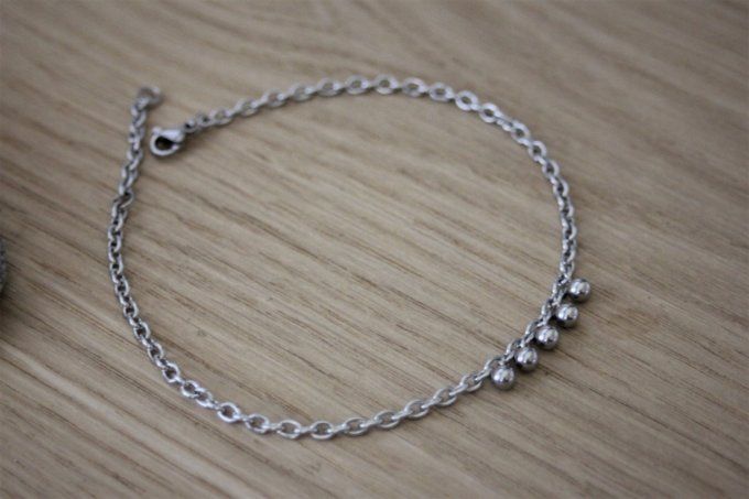 Bracelet Chaine de cheville 5 petites perles en acier inoxydable