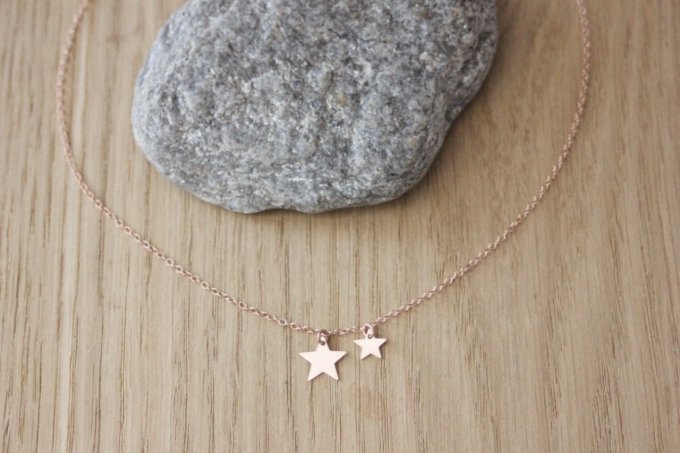 Collier or rose pendentif 2 étoiles