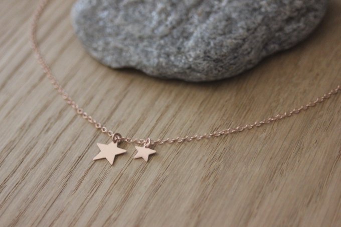 Collier or rose pendentif 2 étoiles