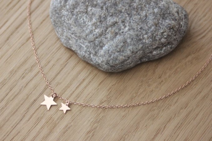 Collier or rose pendentif 2 étoiles