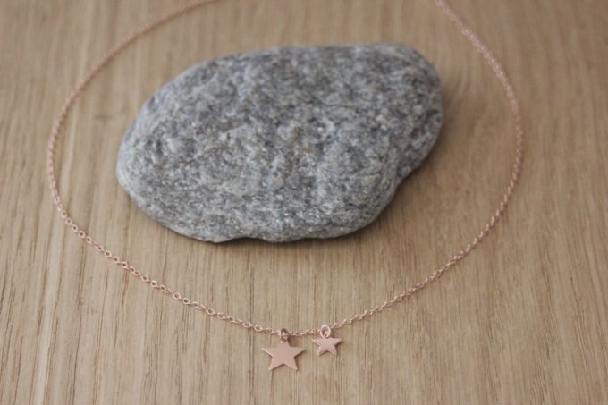 Collier or rose pendentif 2 étoiles