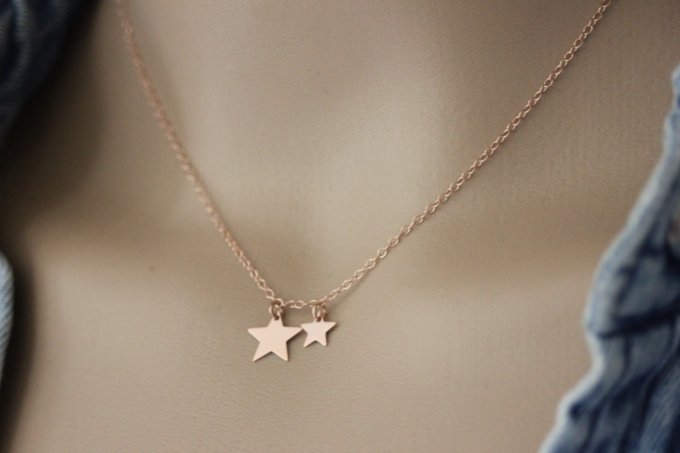 Collier or rose pendentif 2 étoiles