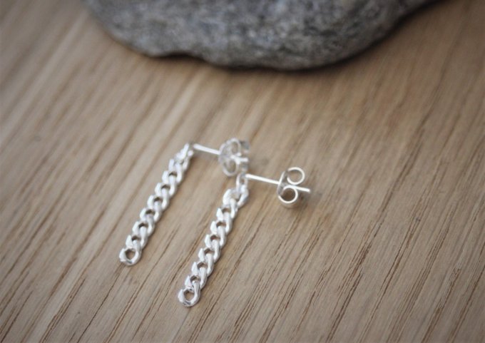 Boucles d'oreilles chaines argent massif