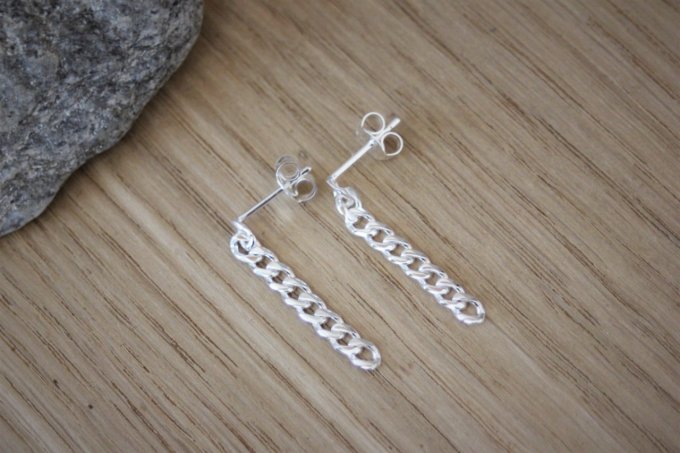 Boucles d'oreilles chaines argent massif