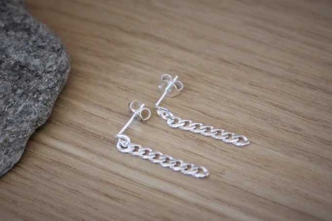 Boucles d'oreilles chaines argent massif