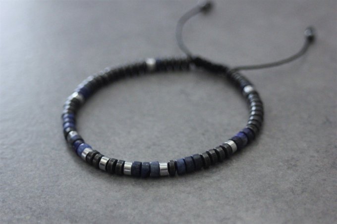 Bracelet perles heishi en lapis lazuli, hématite et hématite argentée