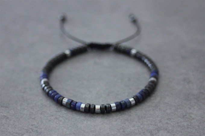 Bracelet perles heishi en lapis lazuli, hématite et hématite argentée