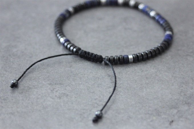 Bracelet perles heishi en lapis lazuli, hématite et hématite argentée