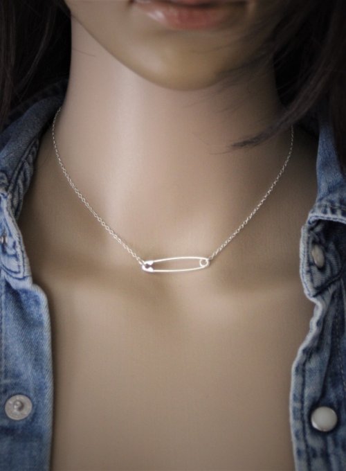 Collier argent massif pendentif épingle à nourrice