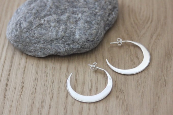 Boucles d'oreilles demi créoles en argent massif