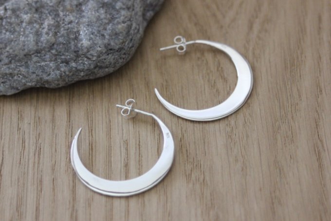 Boucles d'oreilles demi créoles en argent massif