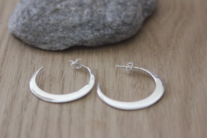 Boucles d'oreilles demi créoles en argent massif