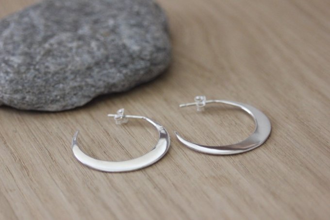 Boucles d'oreilles demi créoles en argent massif