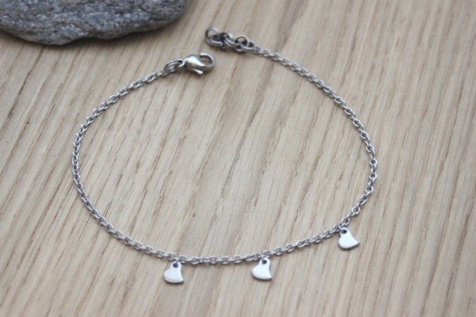 Bracelet Chaine de cheville 3 petits coeurs en acier inoxydable