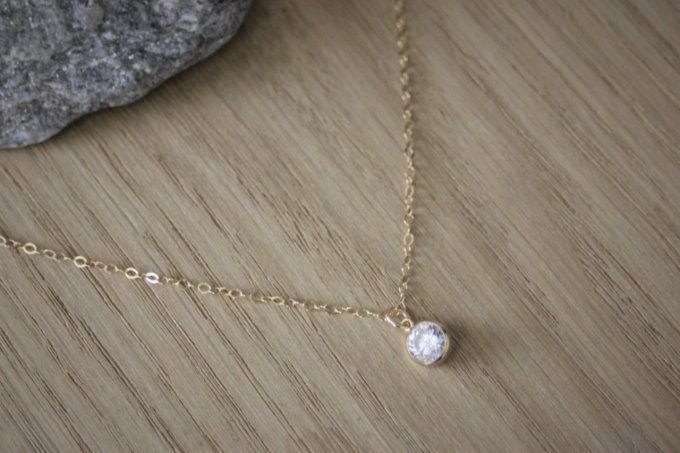 Collier or gold filled pendentif diamant zirconium 6mm