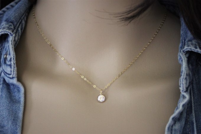 Collier or gold filled pendentif diamant zirconium 6mm