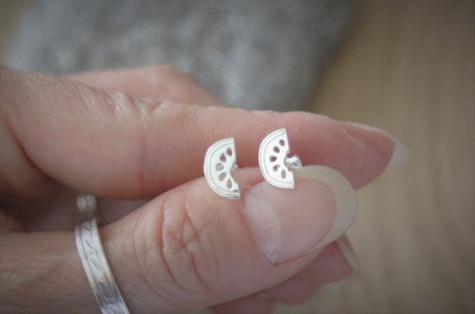 Boucles d'oreilles tranche de pastèque en argent massif