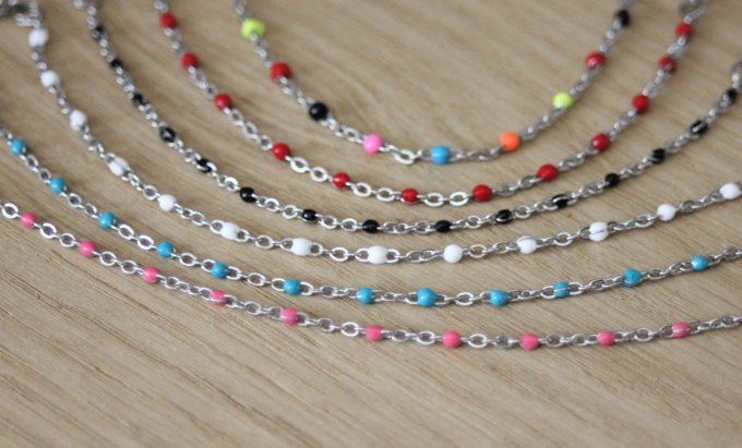 Chaine de cheville acier inoxydable petites perles de couleur